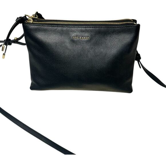 TED BAKER Daniibar Double Zip Leather Crossbody Bag In Black - Picture 2 of 15